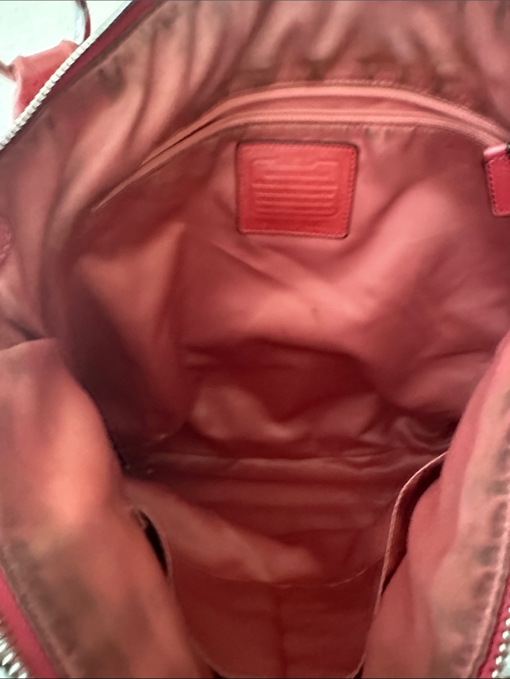 Coach Red Leather Shoulder Tote with Front Zip Pocket - Picture 4 of 7